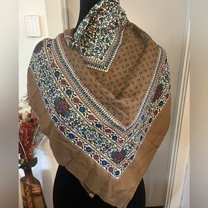 Beautiful Olive Green Floral scarf. Soft and lightweight. Unknown fabric.